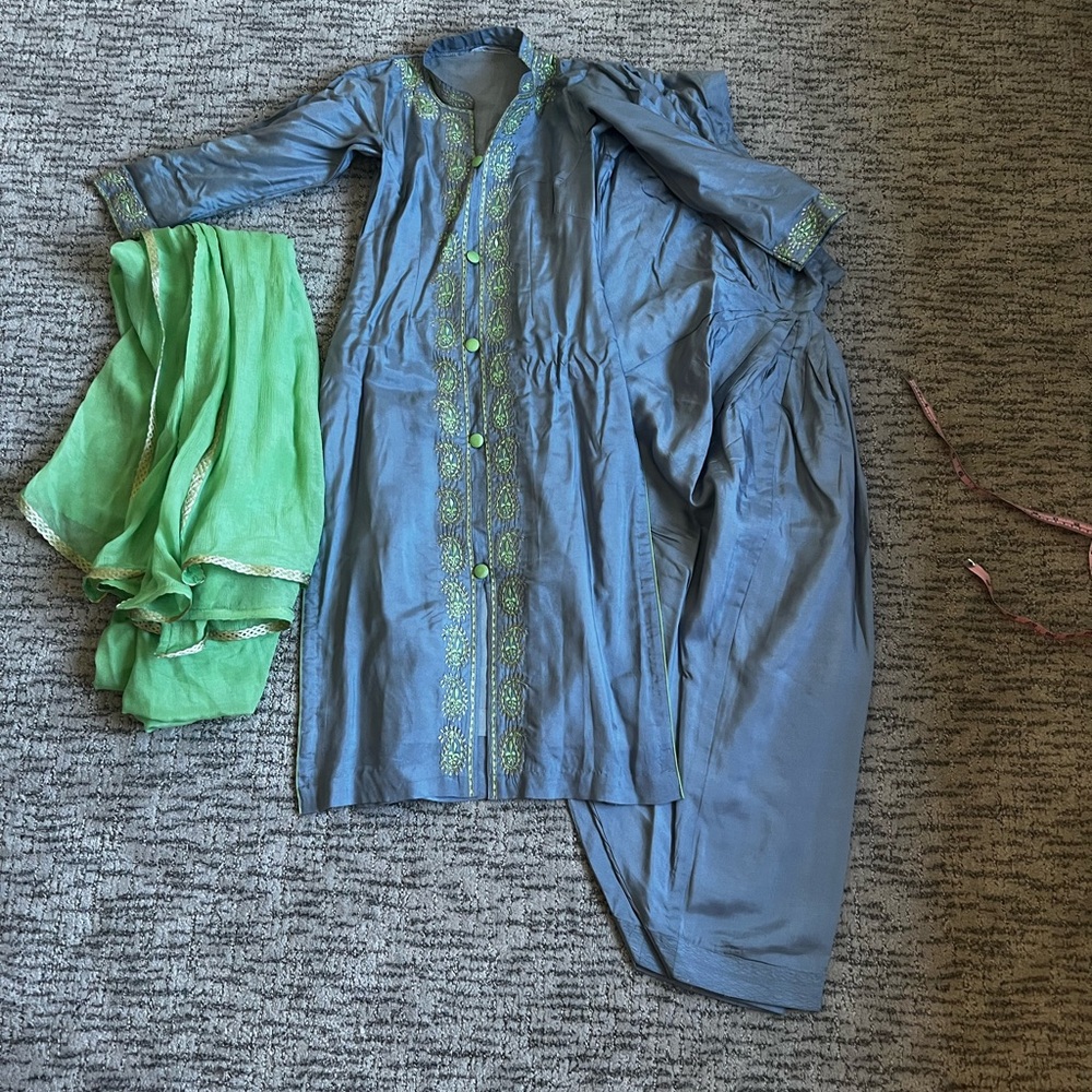 Grey and green Punjabi salwar suit